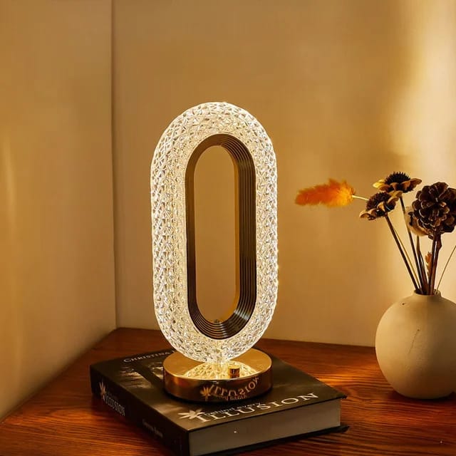 Modern Portable Crystal Oval Rechargeable Table Lamp Tri Color Dimming LED Touch Control Light