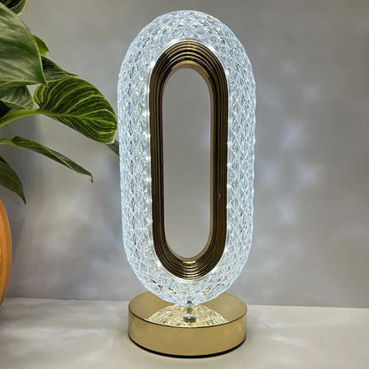 Modern Portable Crystal Oval Rechargeable Table Lamp Tri Color Dimming LED Touch Control Light