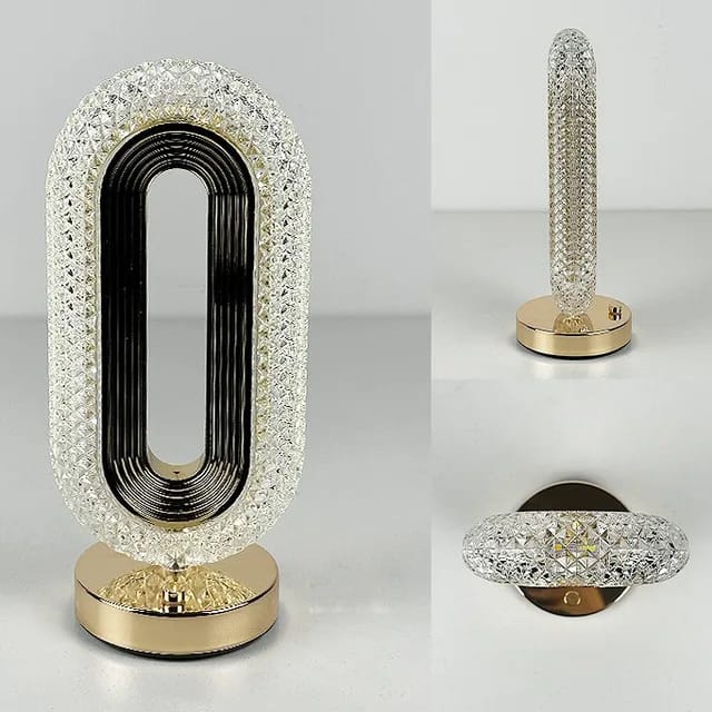 Modern Portable Crystal Oval Rechargeable Table Lamp Tri Color Dimming LED Touch Control Light