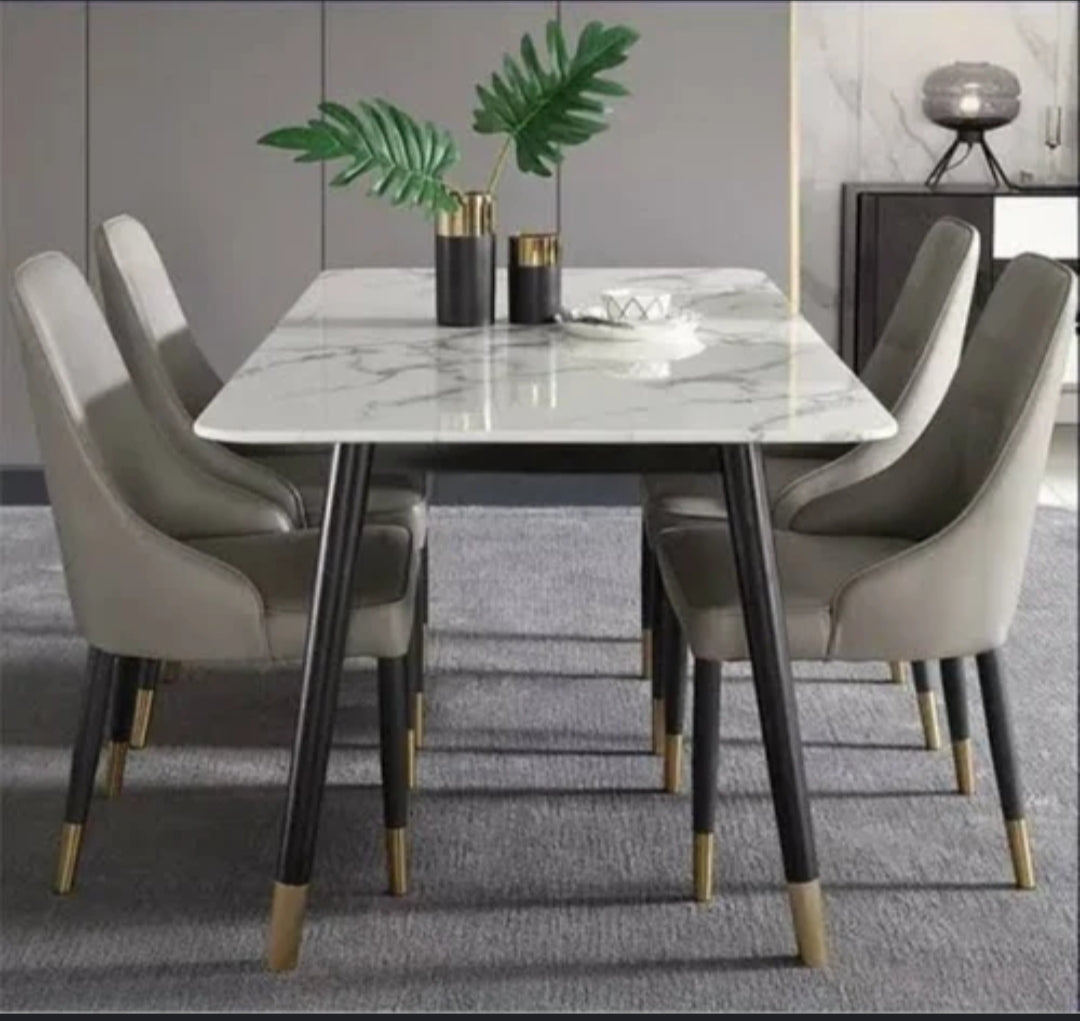 4-Seater Marble Top Dining Table Set / Elegant Dining Room Furniture for Modern Homes