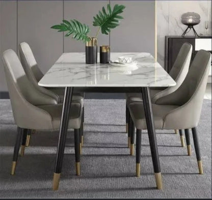 4-Seater Marble Top Dining Table Set / Elegant Dining Room Furniture for Modern Homes