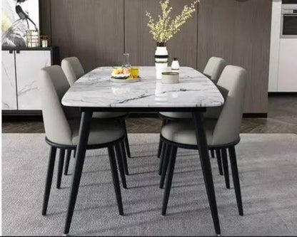 4-Seater Marble Top Dining Table Set / Elegant Dining Room Furniture for Modern Homes