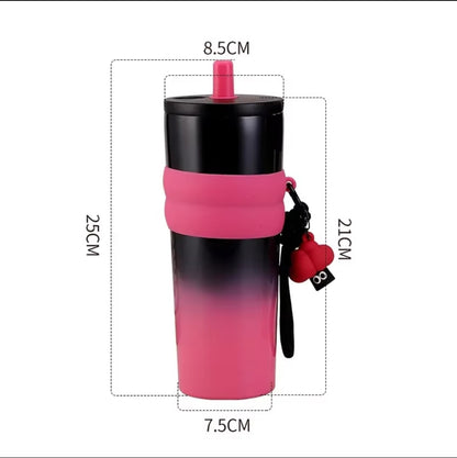 High-Quality Mirror Surface Thermcups with Straw – 710ml Capacity, Insulated Tumbler, Available in Pink, Silver, Green