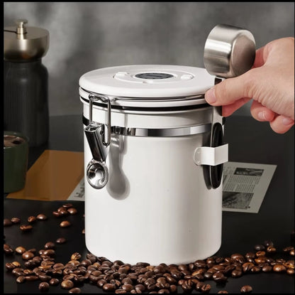 Stainless Steel Coffee Bean Vacuum Storage Container / 1800ml Airtight Food Canister with CO2 Valve, White