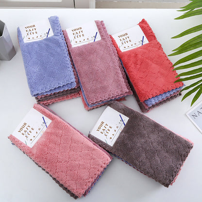 5Pcs Coral Fleece Dishcloths 30x30cm Soft Absorbent Hand Towels for Kitchen, Tableware, and Home Cleaning