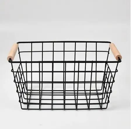 Metal Wire Storage Basket with Handle | Wrought Iron Art Fruit, Vegetable, Snacks, Bathroom, and Kitchen Holder (Black & White)