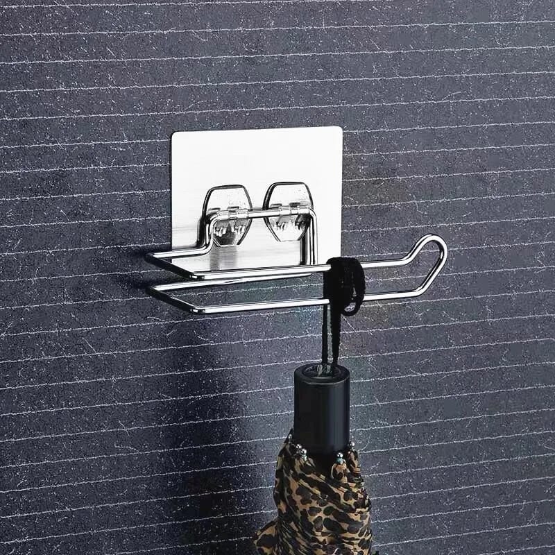 Stainless Steel Punch Free Toilet Paper Holder | Bathroom Roll Holder for Household, Simple Wall Mounted Tissue Rack