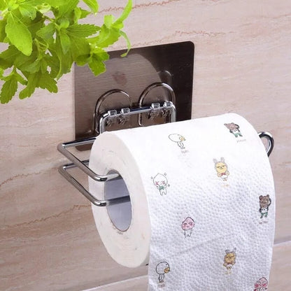 Stainless Steel Punch Free Toilet Paper Holder | Bathroom Roll Holder for Household, Simple Wall Mounted Tissue Rack