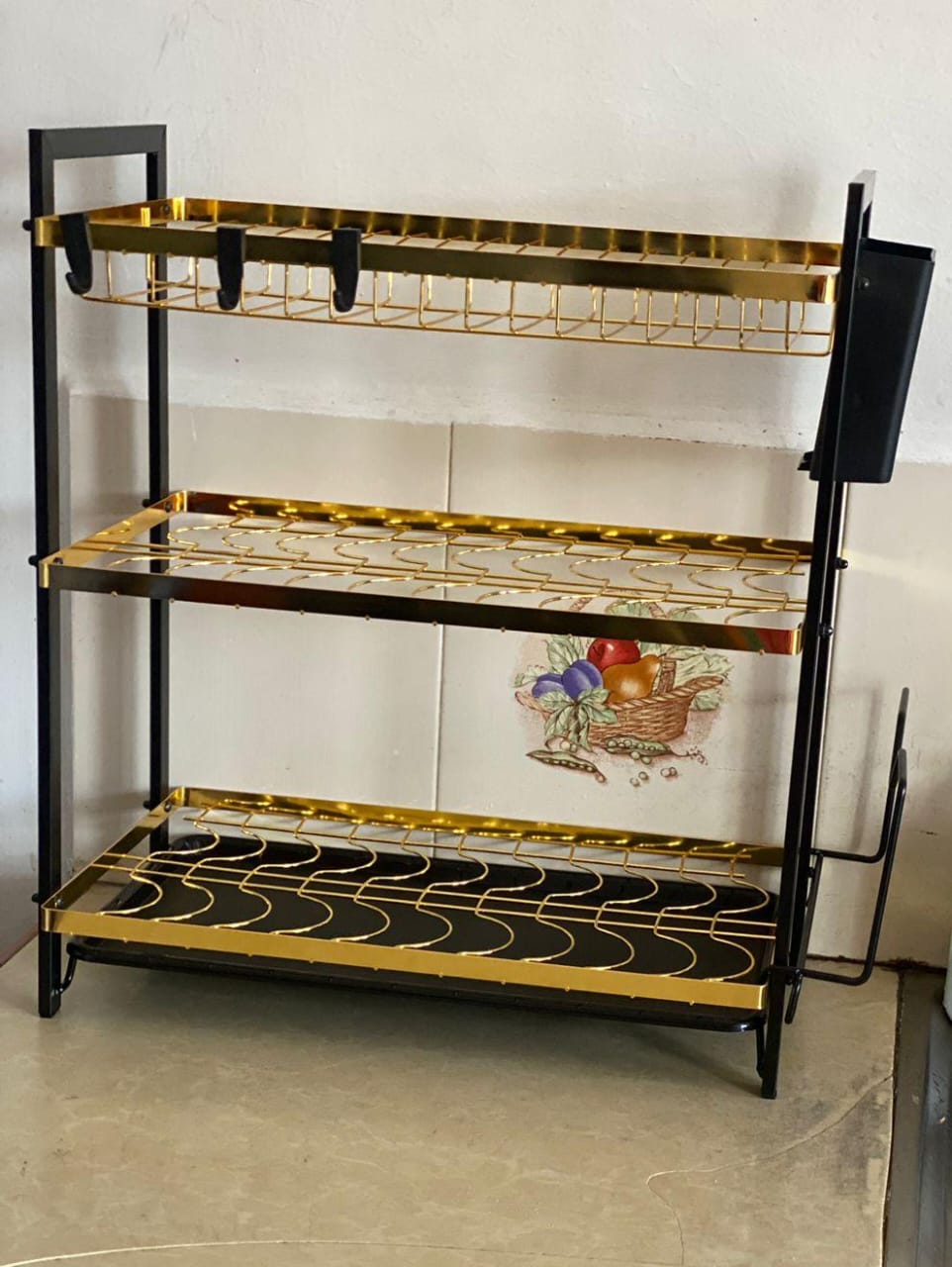 3Tier Dishrack SpaceSaving Kitchen Dish Organizer in Gold and Black