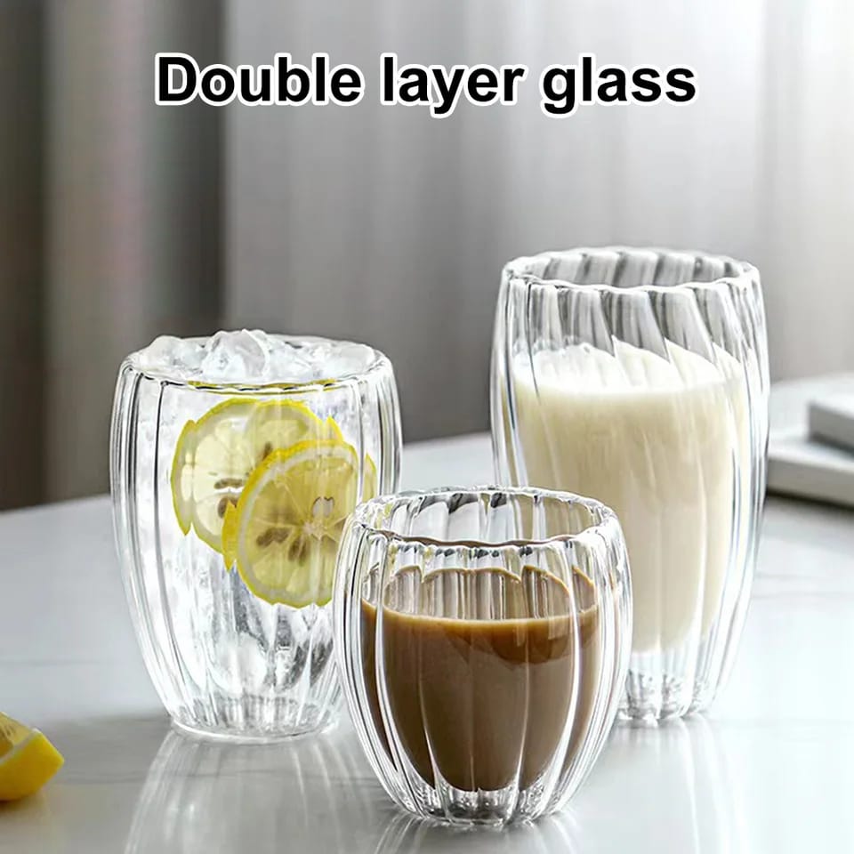 Stripe Double Wall Glass Mug  Heat Resistant for Tea, Coffee, Milk, Juice, Espresso, and Whisky