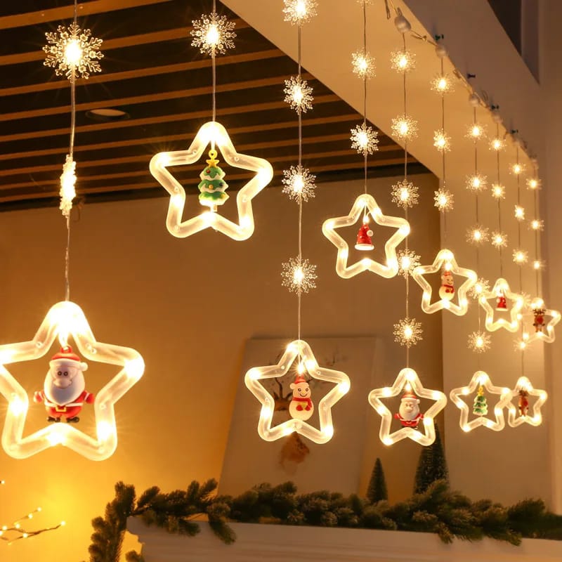 3M LED USB Christmas String Lamp | Snowman & Star Garland | Window & Party Night Lights | 10pc Set