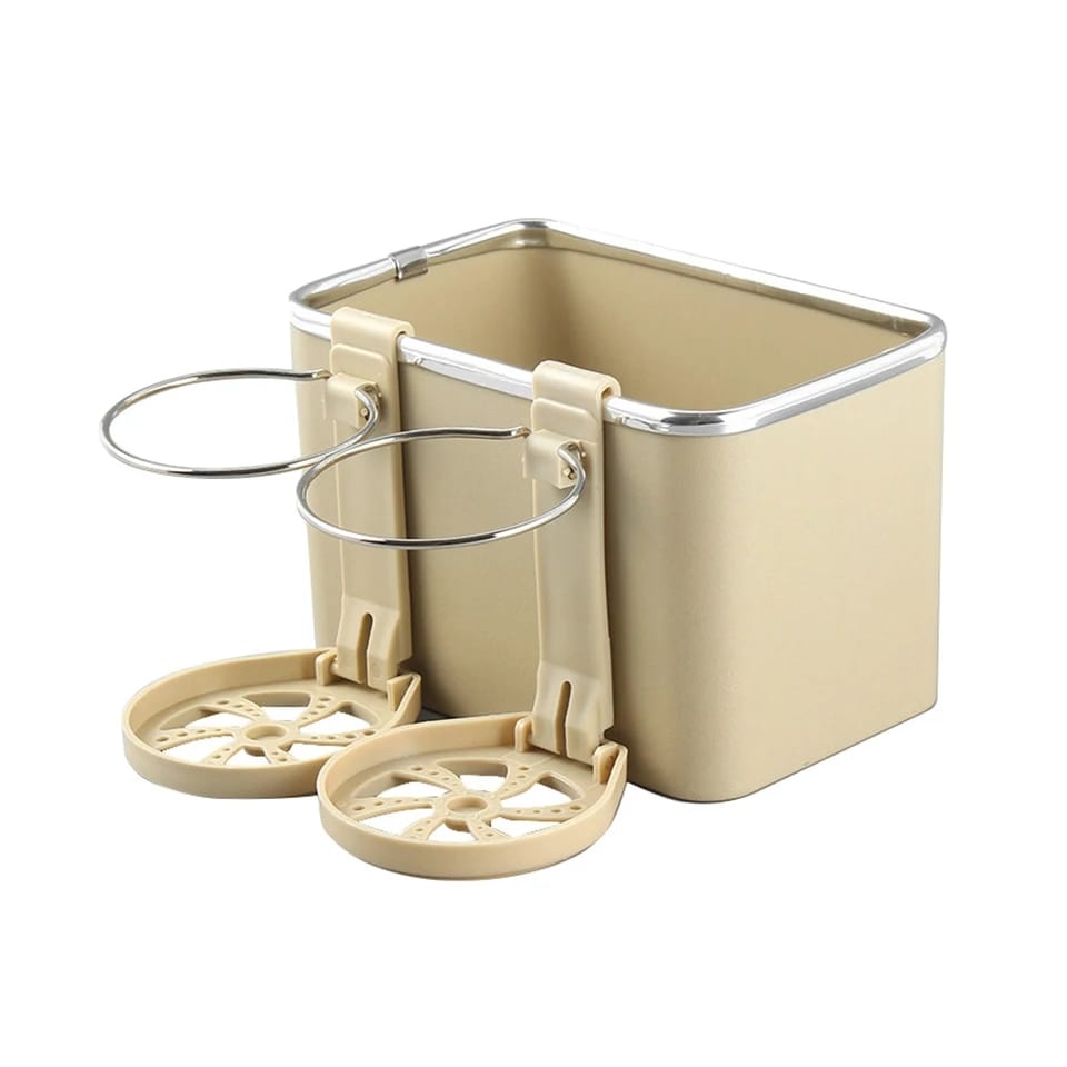 Multifunctional Car Organizer Box Large Capacity Rust proof Stainless Steel Auto Console Tissue and Storage Box, Beige