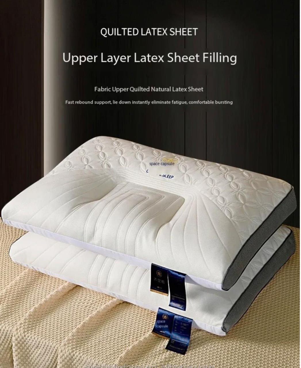 Washable 3D Quilted Cervical Latex Pillow | Ergonomic Design, Anti Mite, and Breathable for Ultimate Comfort (48x74cm)