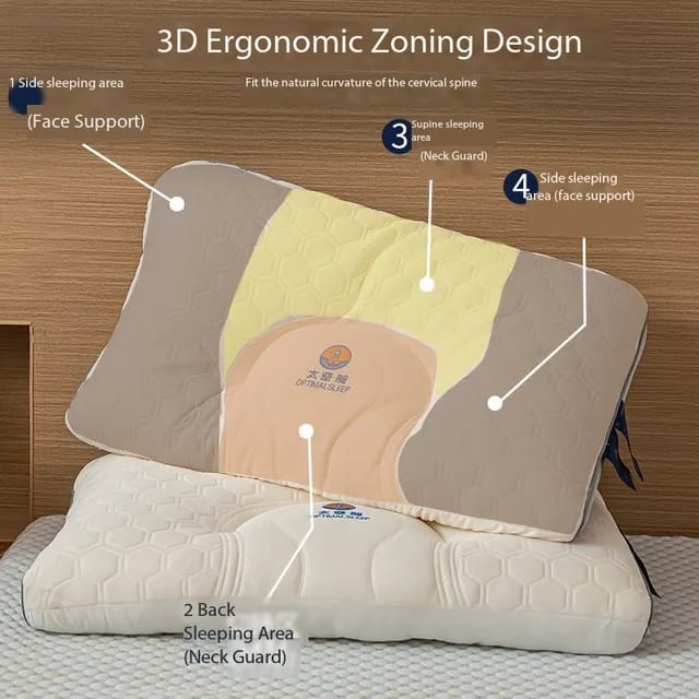 Washable 3D Quilted Cervical Latex Pillow | Ergonomic Design, Anti Mite, and Breathable for Ultimate Comfort (48x74cm)