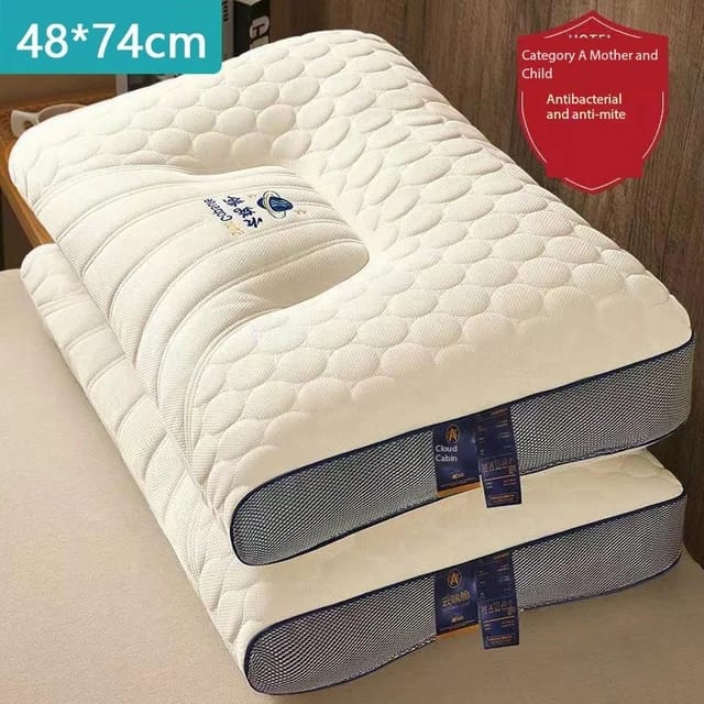 Washable 3D Quilted Cervical Latex Pillow | Ergonomic Design, Anti Mite, and Breathable for Ultimate Comfort (48x74cm)