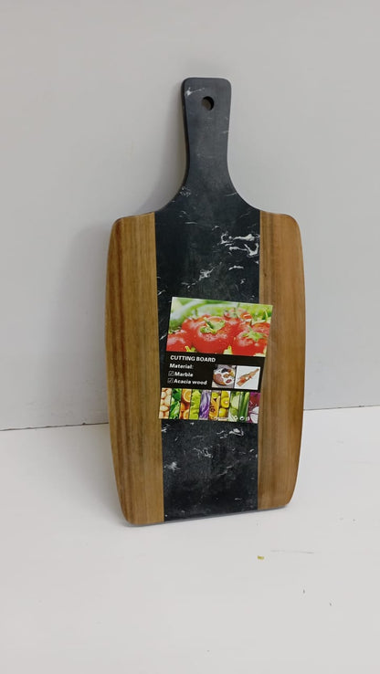 Cutting Marble Board + Acacia Serving Tray Heavy 2kg Rectangular & Round Stone Cutting Board