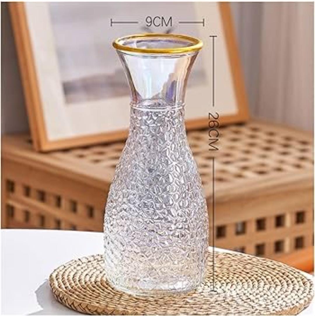 Elegant Gold Brim Glass Flower Vase 9cm Diameter x 26cm Height, Available in Clear and Golden Colors