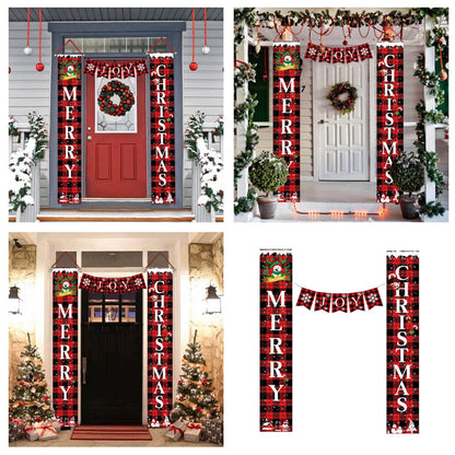 Merry Christmas Porch Sign | Joy Christmas Banners | Red & Black Buffalo Plaid Porch Signs