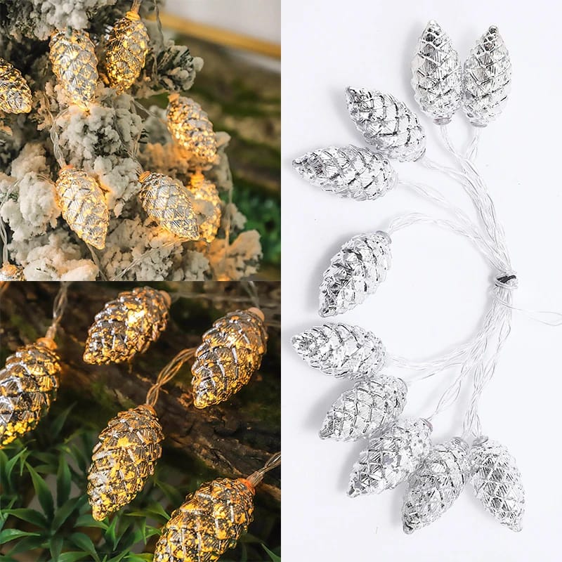 10 LED Christmas Pine Cone Light String | Festive Fairy Lights for Holiday Decor