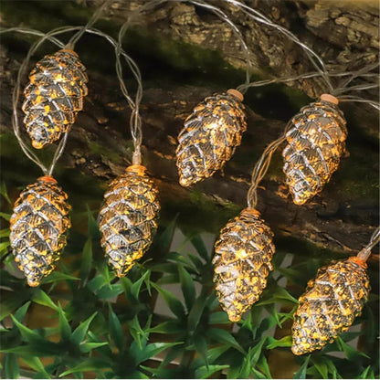 10 LED Christmas Pine Cone Light String | Festive Fairy Lights for Holiday Decor