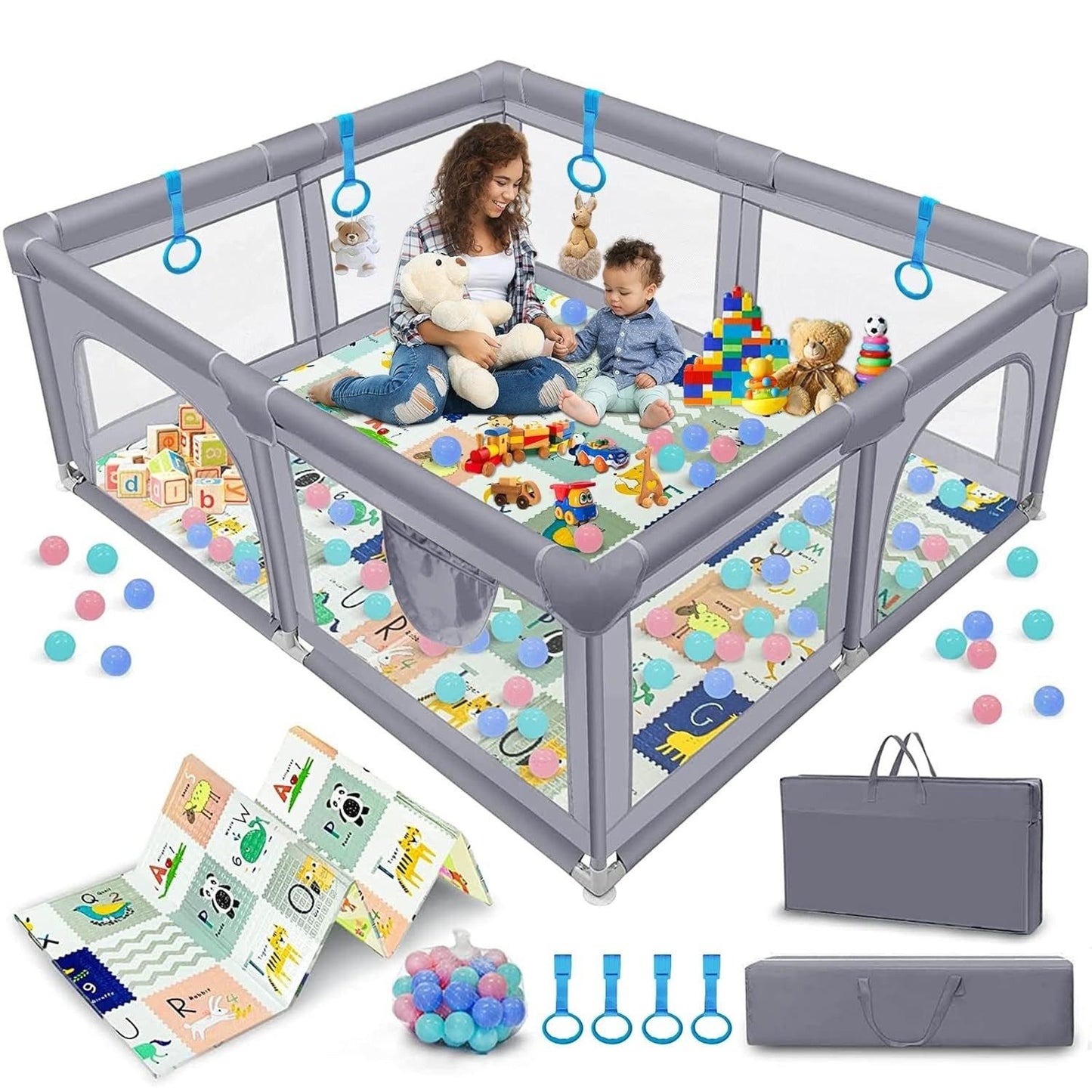 Extra Large Baby Playpen Toddler Activity Center | 300D Cloth Safety Fence | Sturdy & Easy to Assemble