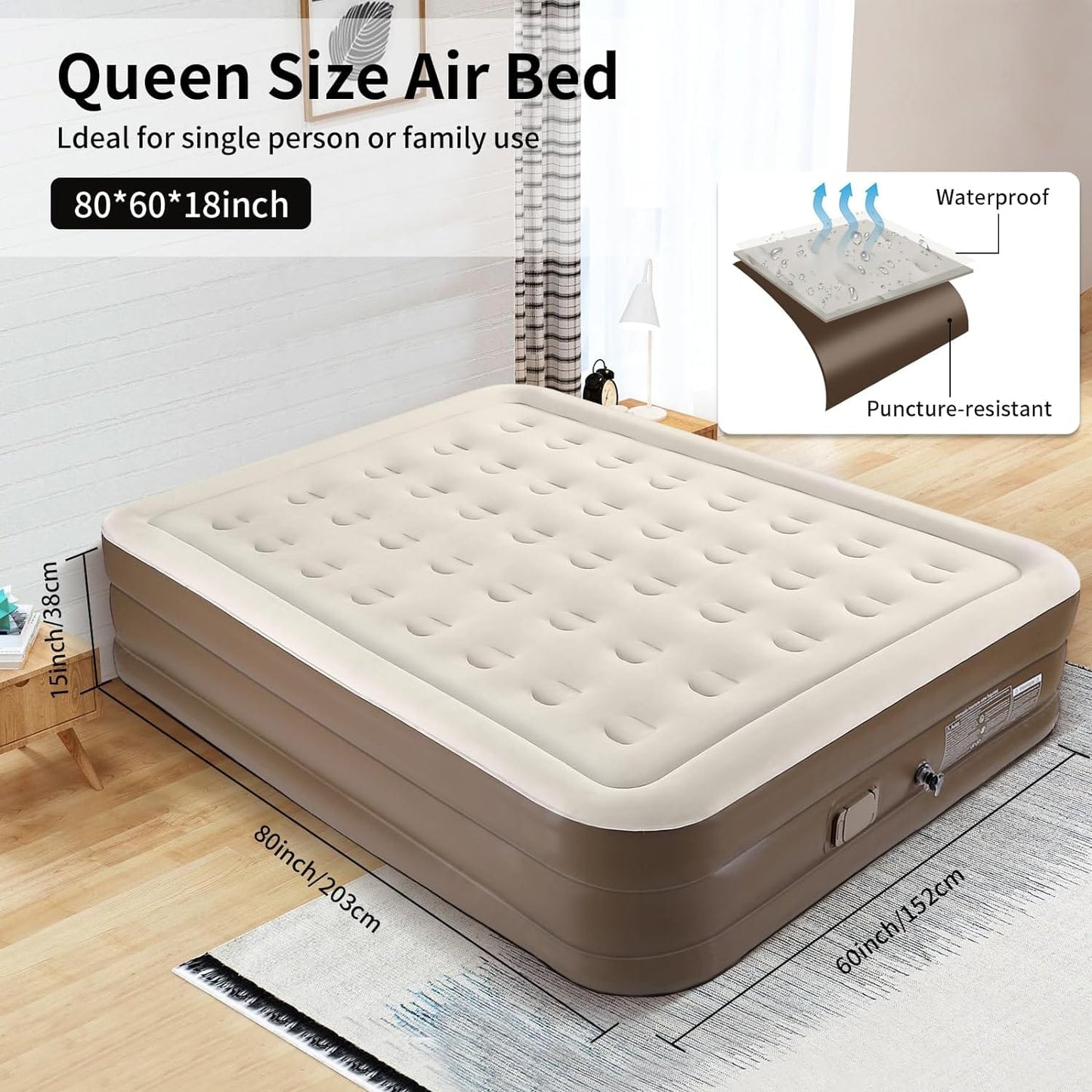 Inflatable Queen Size Airbed Mattress with Built-In Pump / Comfortable & Convenient