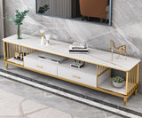 Marble Effect Wooden TV Stand | Modern White TV Cabinet 140cm x 30cm