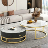 2in1 Marbletop Table Set | Elegant Tables with Drawers & Metallic Stands | 80cm & 60cm Diameters