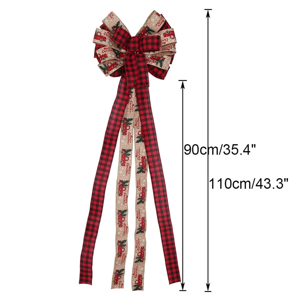 Large Christmas Bows | 110cm Plaid Bowknot Christmas Tree Ornament | Handmade New Year Decor