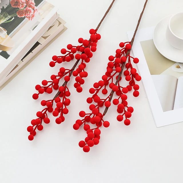 5pc Artificial Red Berry Bouquet | Christmas Decoration Flowers | Home Decor & Xmas Tree Ornaments Accessory