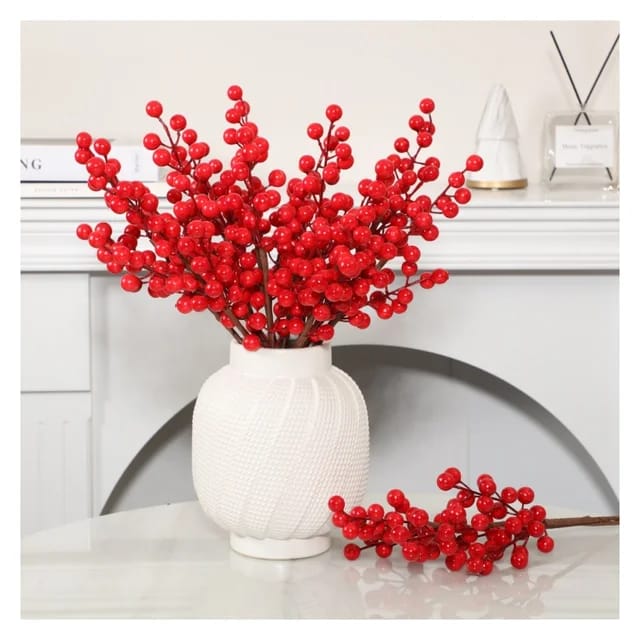 5pc Artificial Red Berry Bouquet | Christmas Decoration Flowers | Home Decor & Xmas Tree Ornaments Accessory