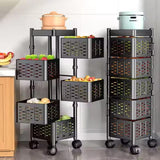 Furaha Finds Rotating Multifunctional Storage Rack with Wheels 30x30x90cm square metal design in black, perfect for kitchen, bathroom, and office organization.