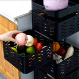 Furaha Finds Rotating Multifunctional Storage Rack with Wheels 30x30x90cm square metal design in black, perfect for kitchen, bathroom, and office organization.