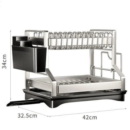 2Tier Kitchen Dish Rack with Drain Tray | Large Capacity Organizer