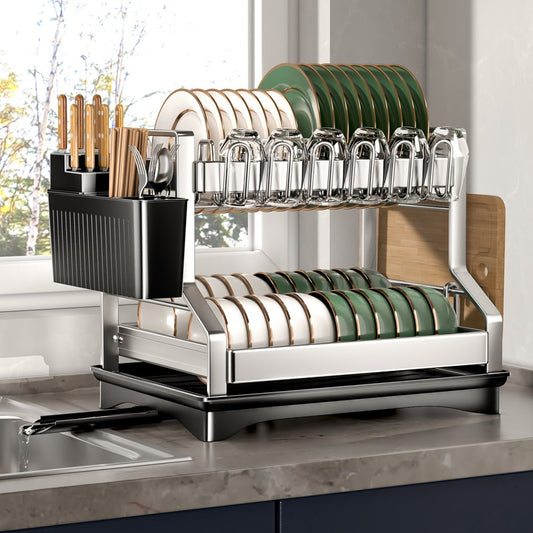 2Tier Kitchen Dish Rack with Drain Tray | Large Capacity Organizer