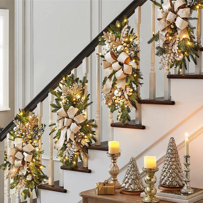 Christmas Swag Wreath Pendants with LED Lights | Door, Window & Staircase Decoration | 60cm x 40cm