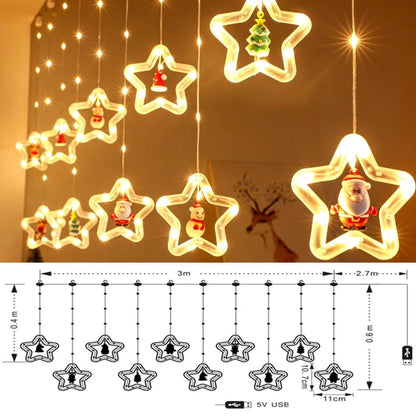 3M LED USB Christmas String Lamp | Snowman & Star Garland | Window & Party Night Lights | 10pc Set