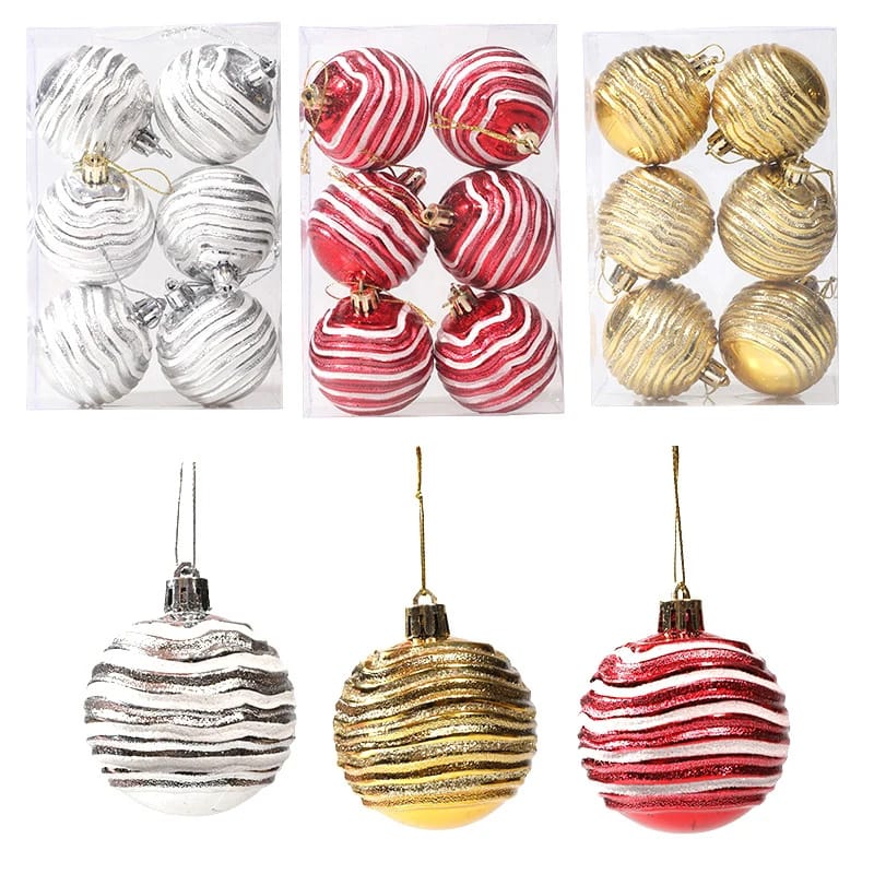 6pcs Abnormal Shaped Christmas Balls | 6cm Plastic Christmas Tree Ornaments | Gold & Silver Holiday Decorations