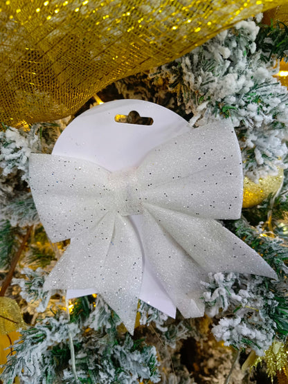 Christmas Glitter Ribbon Bows | Large Mesh Bowknot Tree Topper | 2024 New Year & Holiday Door Decor