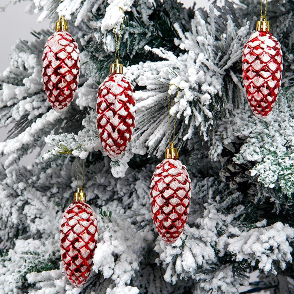 5pcs Christmas Painted Pine Cone Ball Ornaments | Hanging Tree Pendants | Festive Holiday Decor