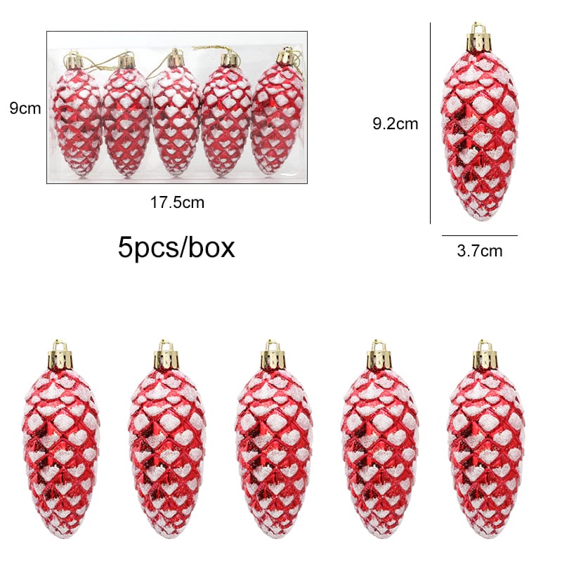 5pcs Christmas Painted Pine Cone Ball Ornaments | Hanging Tree Pendants | Festive Holiday Decor