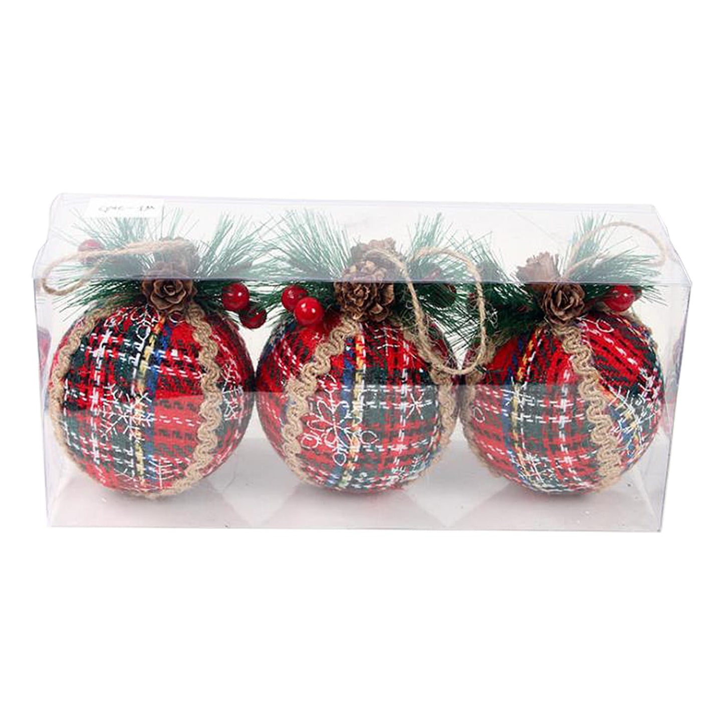 3pcs Set  8cm Christmas Decoration Pendant Set | Red Check Pine Ornament Balls | Holiday Tree Decor