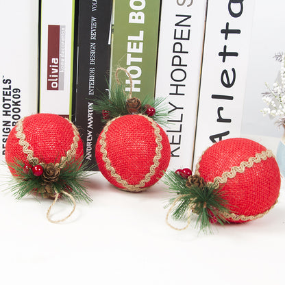 3pcs Set  8cm Christmas Decoration Pendant Set | Red Check Pine Ornament Balls | Holiday Tree Decor