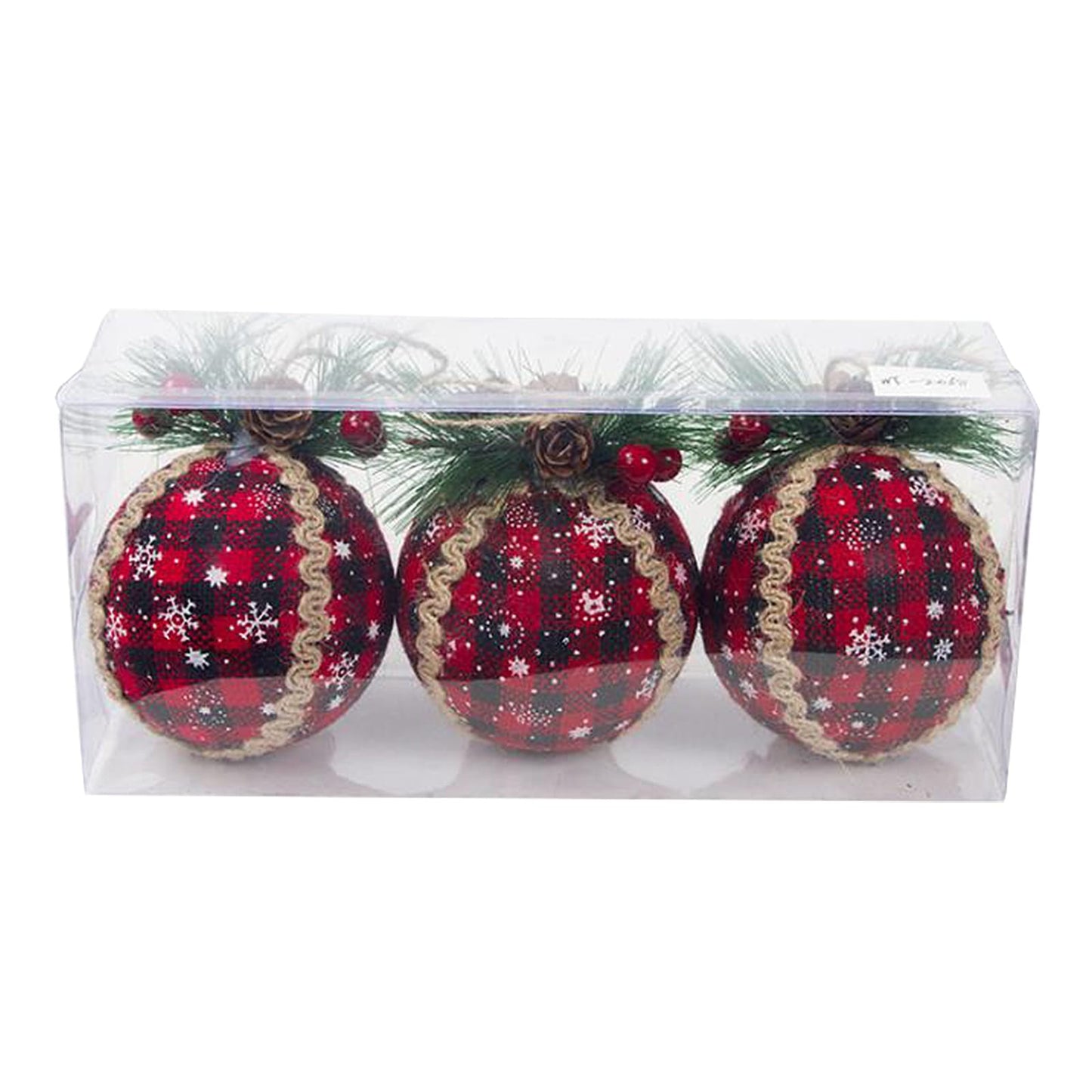 3pcs Set  8cm Christmas Decoration Pendant Set | Red Check Pine Ornament Balls | Holiday Tree Decor