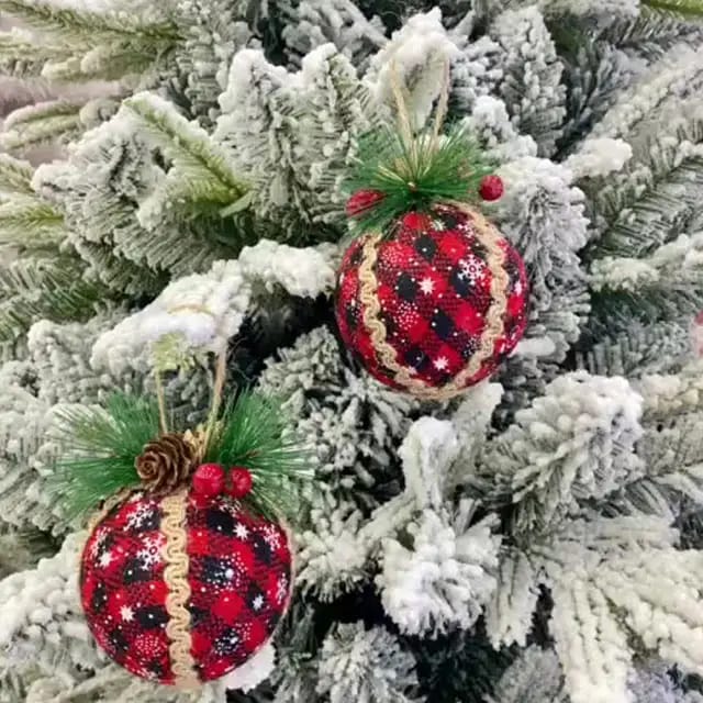 3pcs Set  8cm Christmas Decoration Pendant Set | Red Check Pine Ornament Balls | Holiday Tree Decor