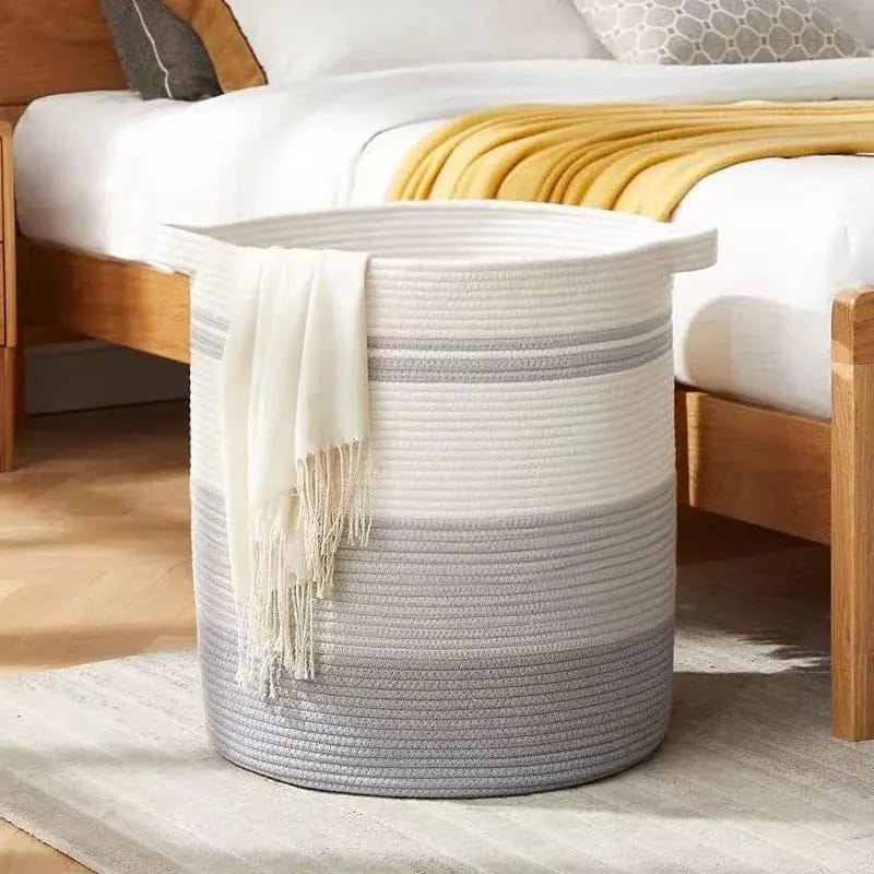 Furaha Finds Cotton Rope Basket Large decorative woven storage basket with handles, perfect for toys, throw pillows, towels, and home organization.
