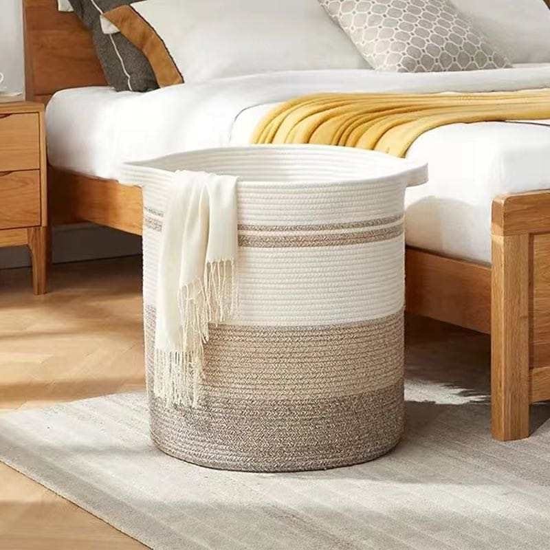 Furaha Finds Cotton Rope Basket Large decorative woven storage basket with handles, perfect for toys, throw pillows, towels, and home organization.
