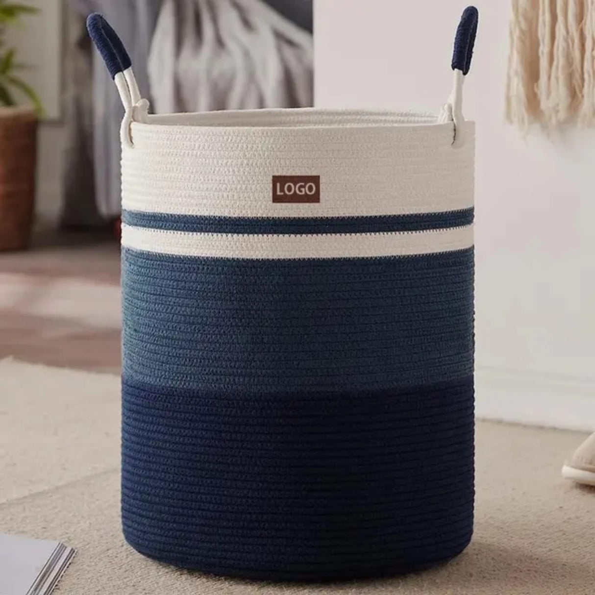 Cotton Rope Basket | Large Storage Basket with Handles | Decorative Woven Basket for Living Room