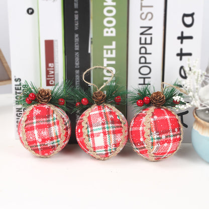 3PCS|8CM Christmas Decoration Pendant | Pine Cloth Art Red Check Foam Christmas Ball | Festive Holiday Ornament Set