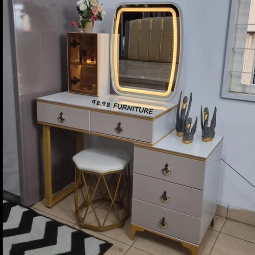 Dressing Table with Sliding Mirror | Compact Vanity with Storage | 80x36x131cm